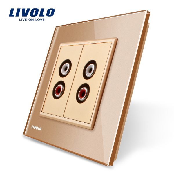 Priza dubla audio Livolo cu rama din sticla