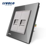 Priza dubla internet Livolo cu rama din sticla