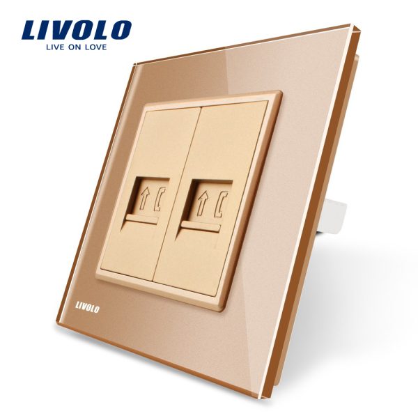 Priza dubla Telefon Livolo cu rama din sticla