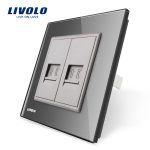 Priza dubla Telefon Livolo cu rama din sticla