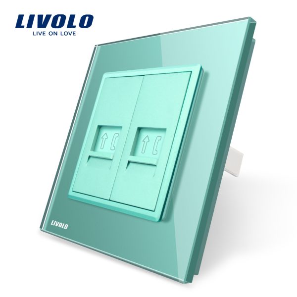 Priza dubla Telefon Livolo cu rama din sticla