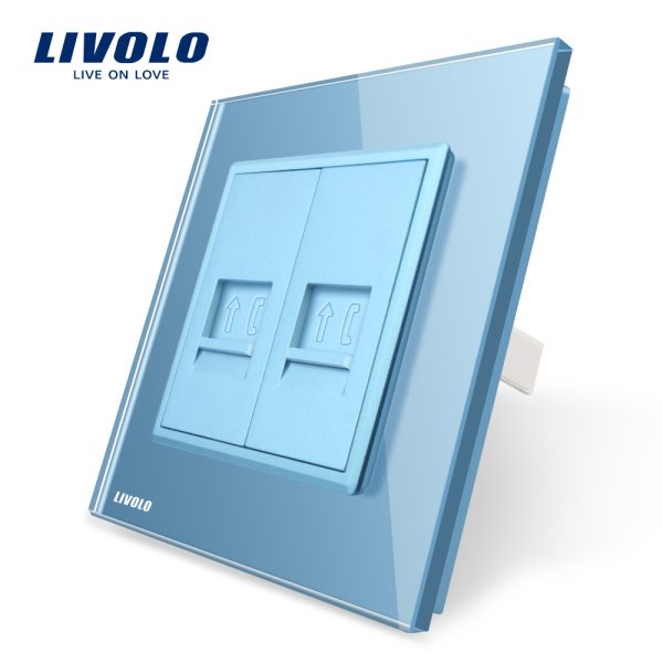 Priza dubla Telefon Livolo cu rama din sticla