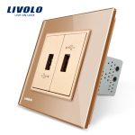 Priza dubla USB Livolo cu rama din sticla
