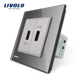 Priza dubla USB Livolo cu rama din sticla
