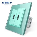 Priza dubla USB Livolo cu rama din sticla