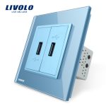 Priza dubla USB Livolo cu rama din sticla