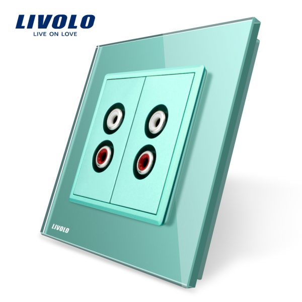 Priza dubla audio Livolo cu rama din sticla