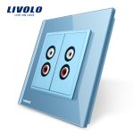 Priza dubla audio Livolo cu rama din sticla