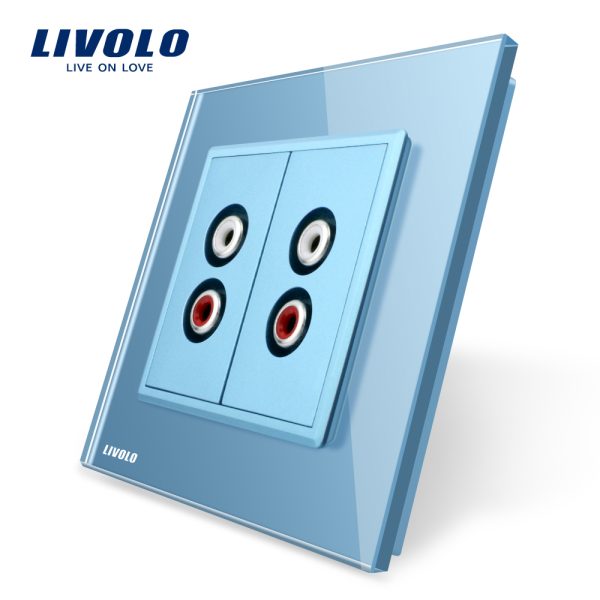 Priza dubla audio Livolo cu rama din sticla