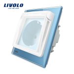 Priza simpla Livolo cu rama din sticla si capac de protectie rezistent la apa