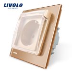 Priza simpla Livolo cu rama din sticla si capac de protectie rezistent la apa