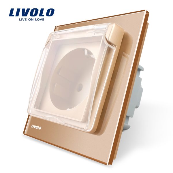 Priza simpla Livolo cu rama din sticla si capac de protectie rezistent la apa