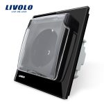 Priza simpla Livolo cu rama din sticla si capac de protectie rezistent la apa