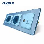 Priza tripla Livolo cu rama din sticla 2 prize simple+TV/internet