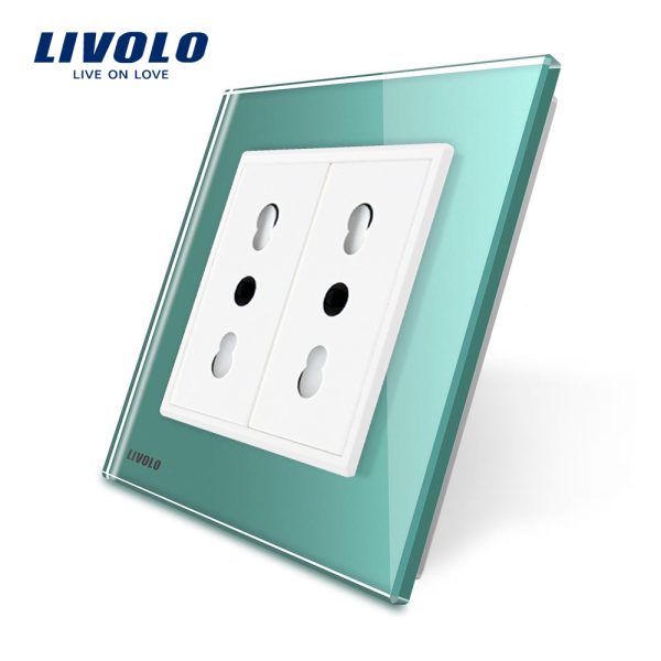 Priza dubla module inguste Livolo cu rama din sticla – standard german