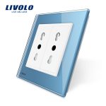 Priza dubla module inguste Livolo cu rama din sticla – standard german