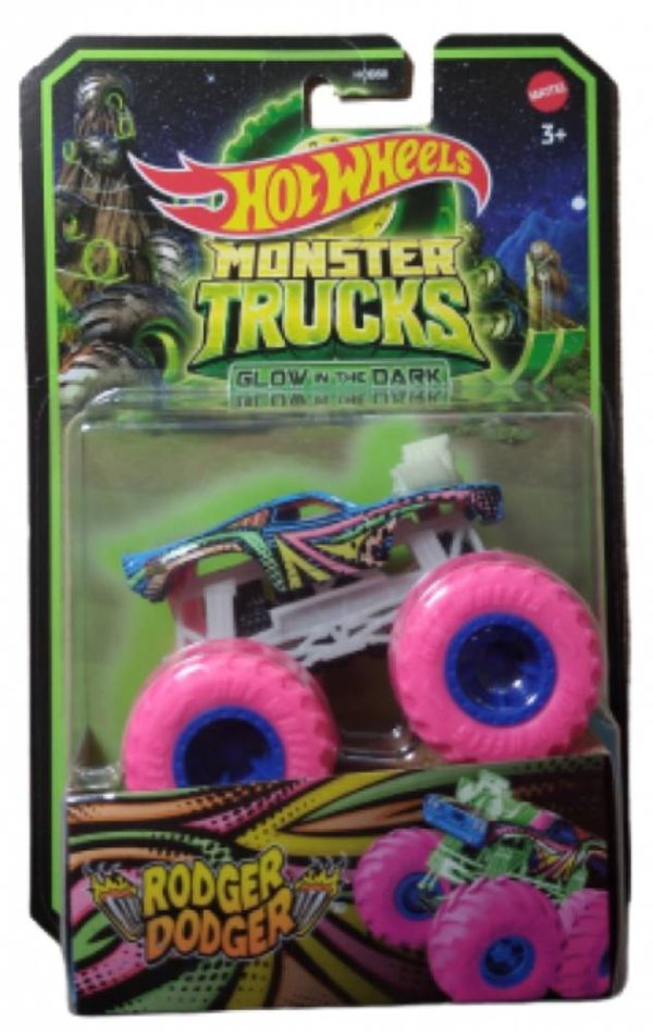 Masinuta Monster Trucks, Hot Wheels, Glow in the Dark, 1:64, Rodger Dodger, HMH31