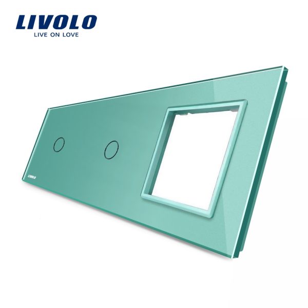 Panou 2 intrerupatoare simple cu touch si priza Livolo din sticla