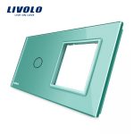 Panou intrerupator simplu cu touch si priza simpla Livolo din sticla