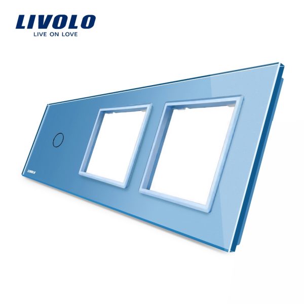 Panou intrerupator simplu cu touch si 2 prize Livolo din sticla