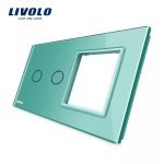Panou intrerupator dublu cu touch + priza simpla Livolo din sticla