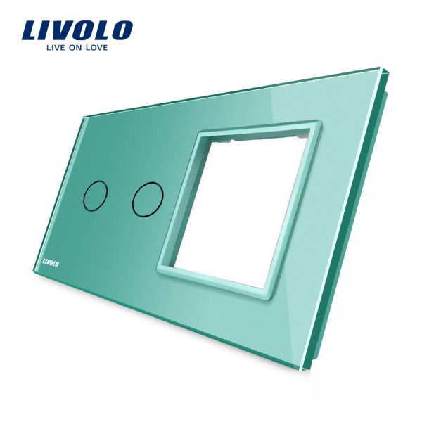 Panou intrerupator dublu cu touch + priza simpla Livolo din sticla