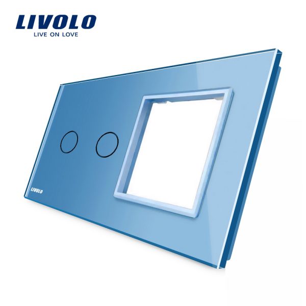 Panou intrerupator dublu cu touch + priza simpla Livolo din sticla