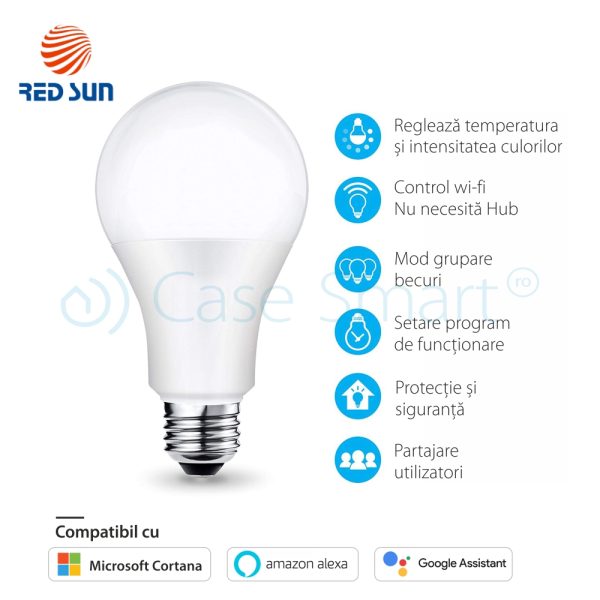 Bec inteligent LED multicolor RGB variator wifi rotund Red Sun, control de pe aplicatie mobila – RS-SW-LB-A21