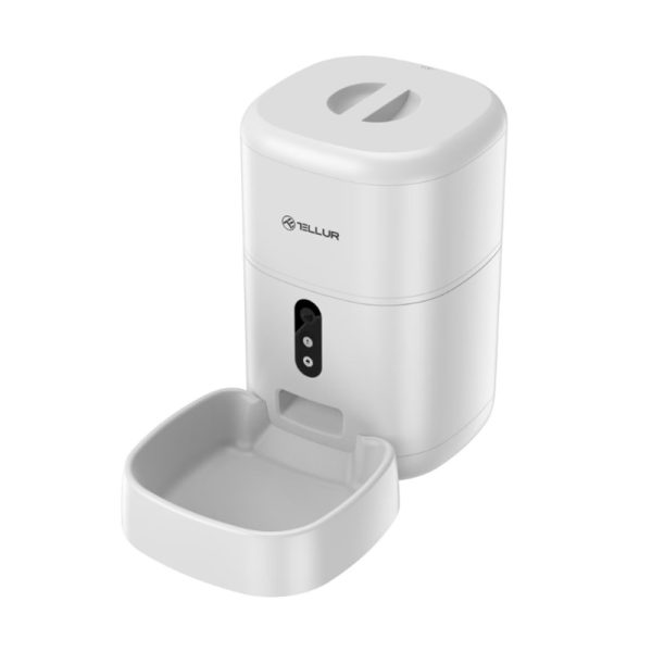 Dispenser inteligent pentru hrana animale Tellur TLL331461, Wi-Fi, Camera HD, Capacitate 4L