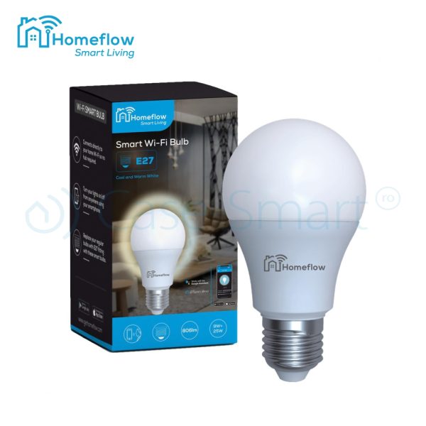 Bec inteligent LED Wireless Homeflow B-5010, E27, 9W (25W), 806lm, dimabil, lumina calda/ rece, Control de pe telefonul mobil – Resigilat
