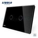 Intrerupator dublu wireless cu touch Livolo din sticla si telecomanda inclusa-standard italian
