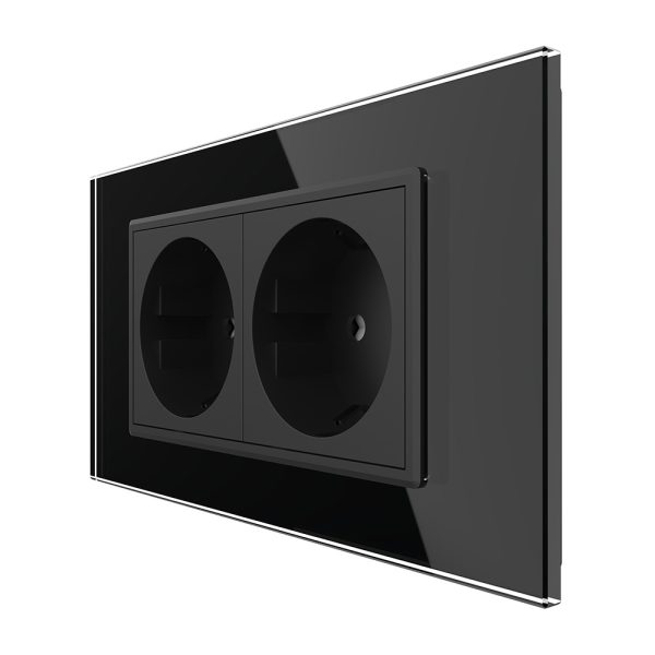 Priza dubla Livolo cu rama din sticla 4M, standard Italian, Serie noua