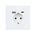 Priza Simpla + USB-A + USB-C LUXION cu Rama din Sticla