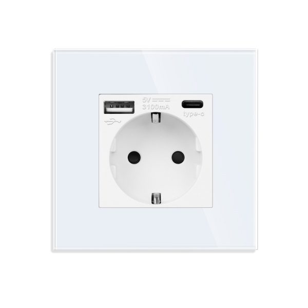 Priza Simpla + USB-A + USB-C LUXION cu Rama din Sticla