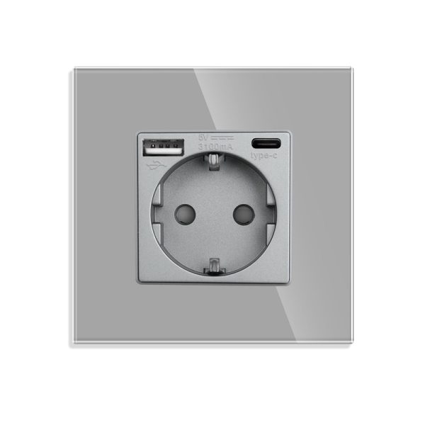 Priza Simpla + USB-A + USB-C LUXION cu Rama din Sticla