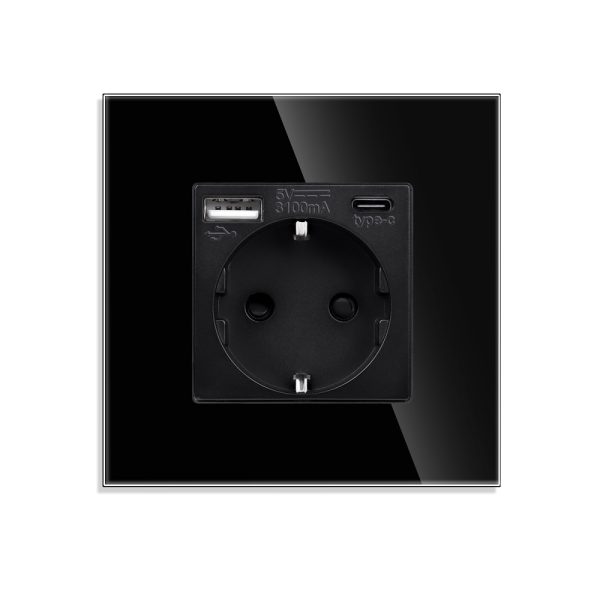 Priza Simpla + USB-A + USB-C LUXION cu Rama din Sticla
