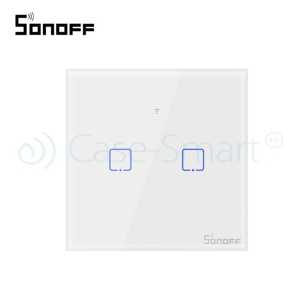 Intrerupator dublu cu touch Sonoff T0EU2C, Wi-Fi, Control de pe telefonul mobil