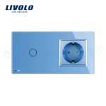 Intrerupator simplu cap scara / cap cruce + priza simpla Livolo rama din sticla