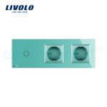 Intrerupator LIVOLO simplu cap scara / cap cruce cu touch si 2 prize din sticla
