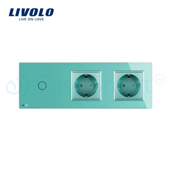 Intrerupator LIVOLO simplu cap scara / cap cruce cu touch si 2 prize din sticla