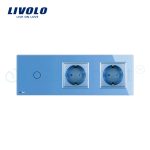 Intrerupator LIVOLO simplu cap scara / cap cruce cu touch si 2 prize din sticla