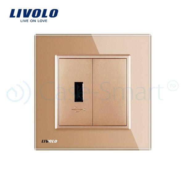 Priza USB Livolo cu rama din sticla