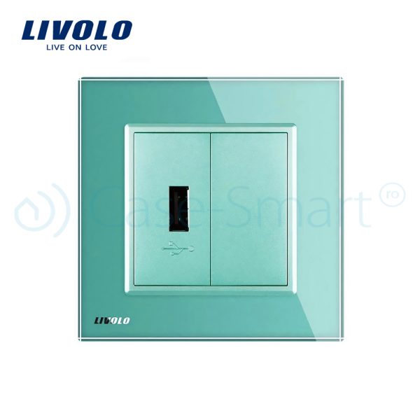 Priza USB Livolo cu rama din sticla