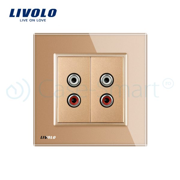 Priza dubla audio Livolo cu rama din sticla