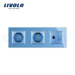 Priza tripla Livolo cu rama din sticla 2 prize simple+TV/internet