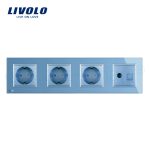 Priza cvadrupla Livolo cu rama din sticla 3 prize simple+TV/internet