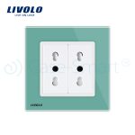 Priza dubla module inguste Livolo cu rama din sticla – standard german