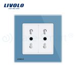 Priza dubla module inguste Livolo cu rama din sticla – standard german