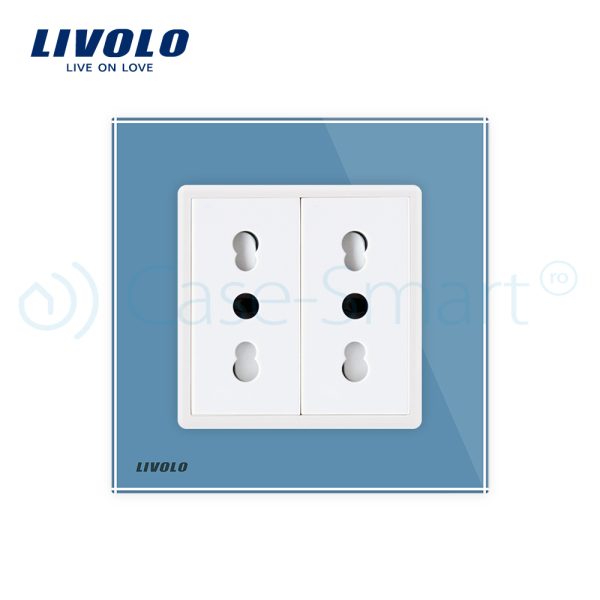 Priza dubla module inguste Livolo cu rama din sticla – standard german