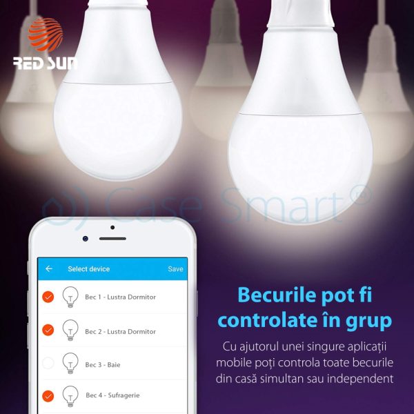 Bec inteligent LED multicolor RGB variator wifi rotund Red Sun, control de pe aplicatie mobila – RS-SW-LB-A21